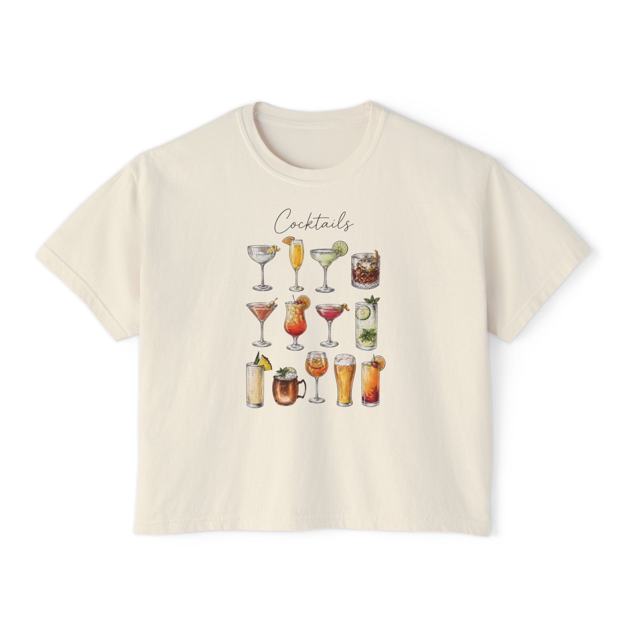 Cocktails Graphic Boxy Tee — Women's Drink Lovers T-Shirt