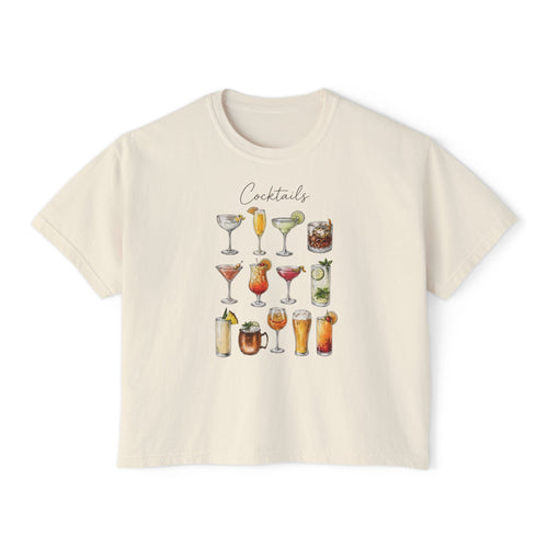 Cocktails Graphic Boxy Tee — Women's Drink Lovers T-Shirt