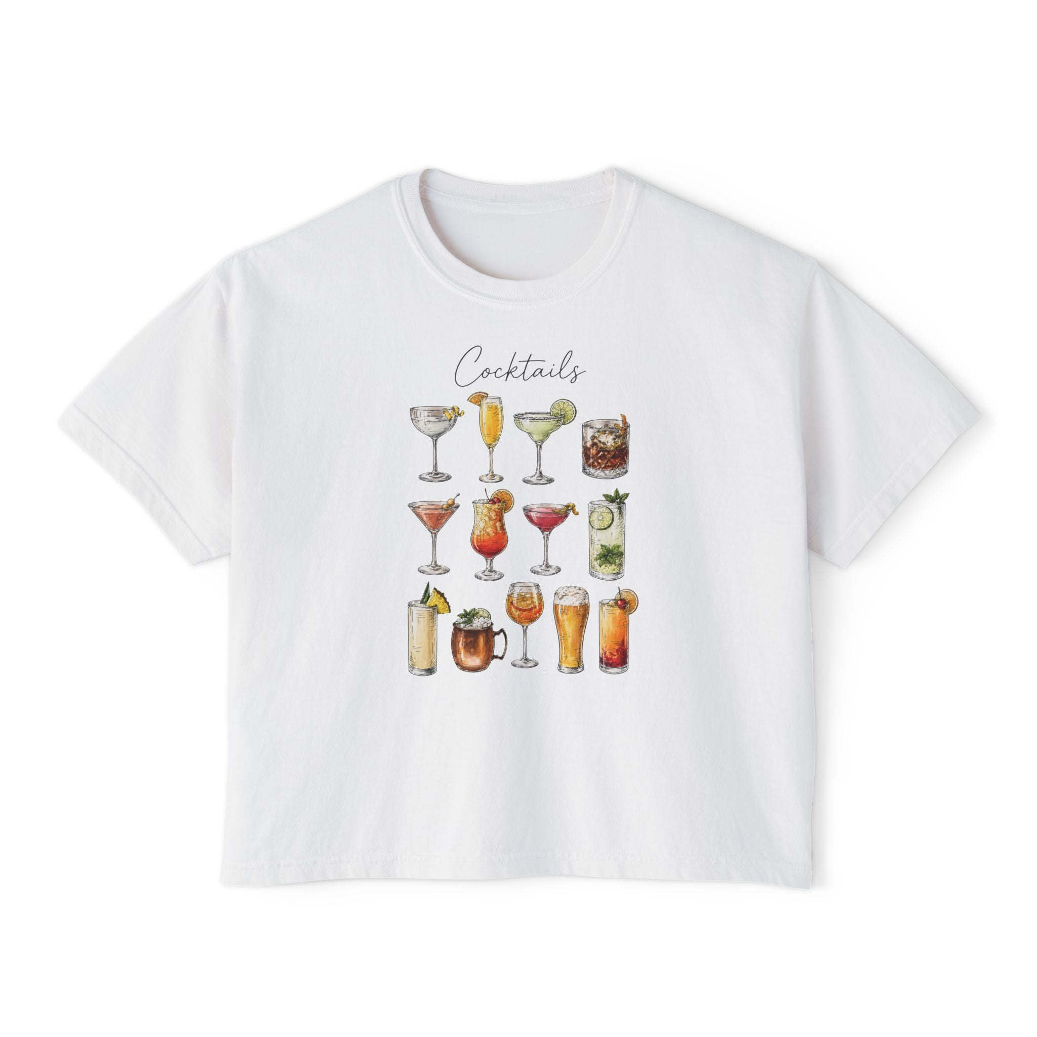 Cocktails Graphic Boxy Tee — Women's Drink Lovers T-Shirt