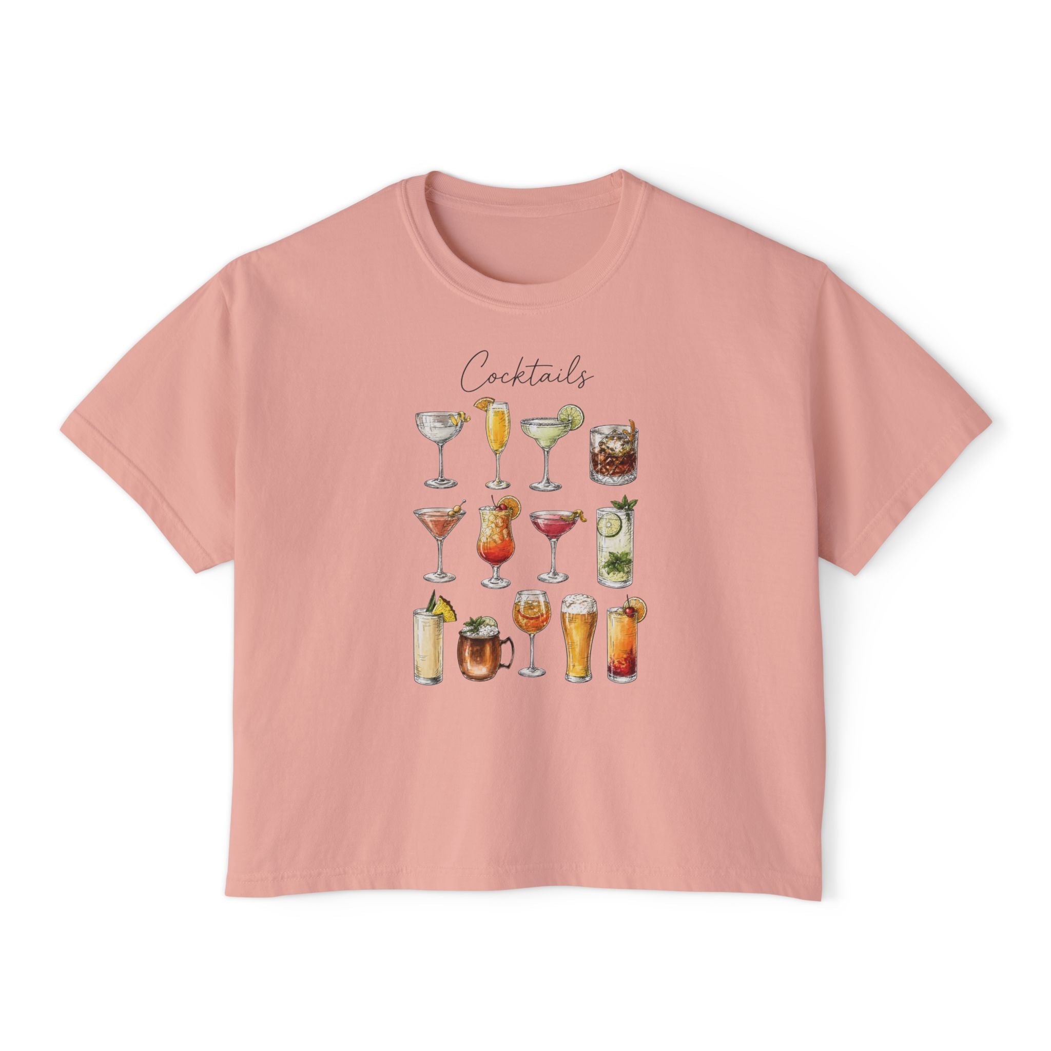 Cocktails Graphic Boxy Tee — Women's Drink Lovers T-Shirt